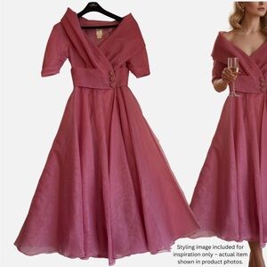 VTG 50s Pink Organza Fit & Flare Cocktail Dress Wedding Garden Party Coquette